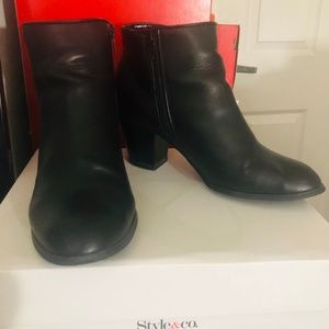 Style & Co leather ankle boots booties black